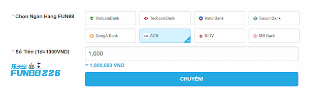 Nạp tiền Fun88 bằng ví Fast pay